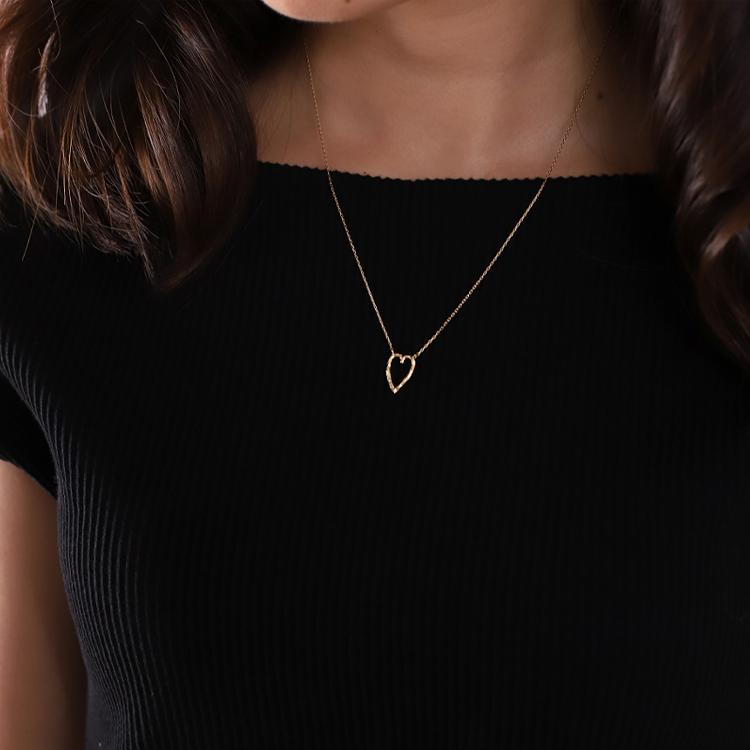【土日限定3500円OFFクーポン有】 18金ネックレス k18 ネックレス 18金 レディース ハート オープンハート 縦長 ロングネックレス 18k 小豆 | DEVAS | 02