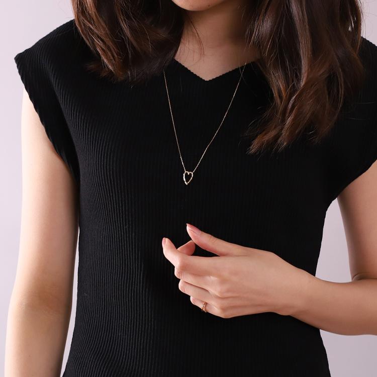 【土日限定3500円OFFクーポン有】 18金ネックレス k18 ネックレス 18金 レディース ハート オープンハート 縦長 ロングネックレス 18k 小豆 | DEVAS | 09