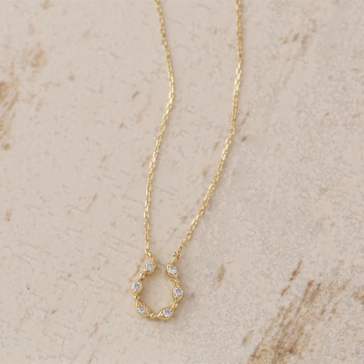 【土日限定5000円OFFクーポン有】 18金ネックレス k18 ネックレス 18金 レディース 馬蹄 ホースシュー お守り ダイヤモンド 18k あずきチェーン 小豆 | DEVAS | 01