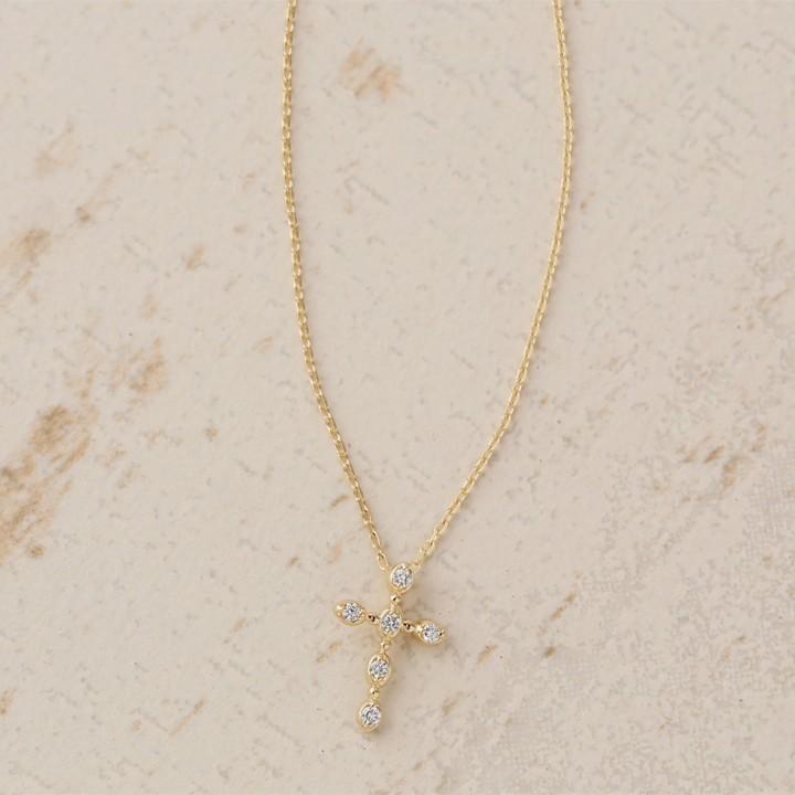 【土日限定3500円OFFクーポン有】 18金ネックレス k18 ネックレス 18金 レディース クロス クロスネックレス ダイヤモンド 18k あずきチェーン 小豆 | DEVAS | 01