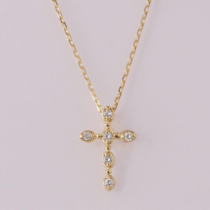 【土日限定3500円OFFクーポン有】 18金ネックレス k18 ネックレス 18金 レディース クロス クロスネックレス ダイヤモンド 18k あずきチェーン 小豆 | DEVAS | 02