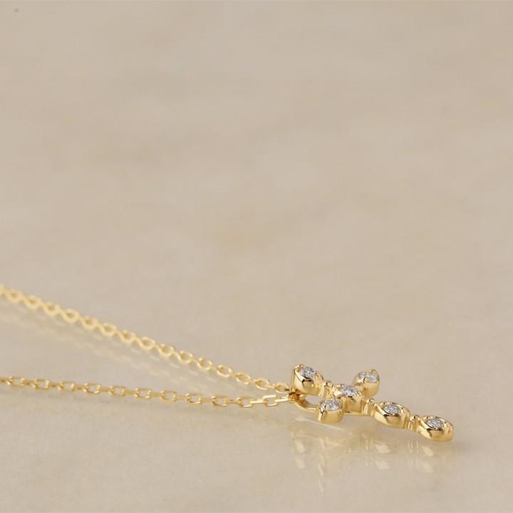 【土日限定3500円OFFクーポン有】 18金ネックレス k18 ネックレス 18金 レディース クロス クロスネックレス ダイヤモンド 18k あずきチェーン 小豆 | DEVAS | 03