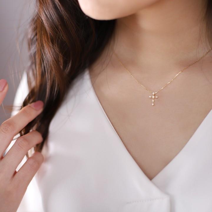 【土日限定3500円OFFクーポン有】 18金ネックレス k18 ネックレス 18金 レディース クロス クロスネックレス ダイヤモンド 18k あずきチェーン 小豆 | DEVAS | 07
