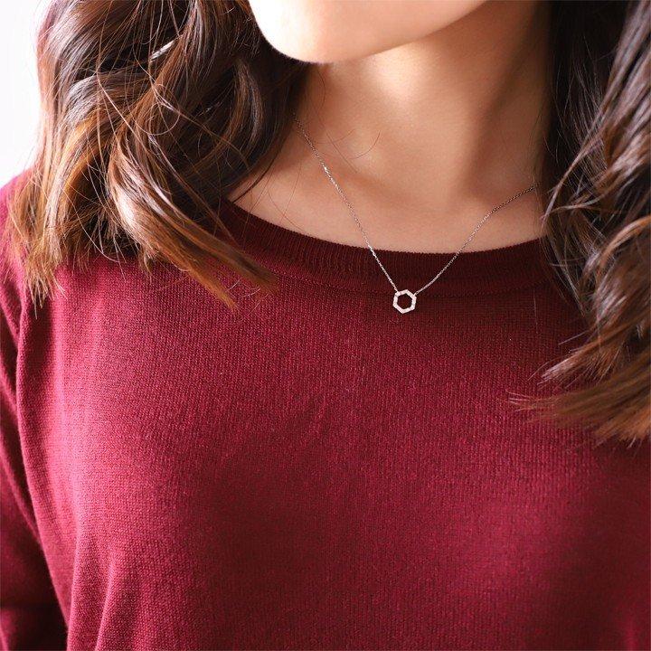 プラチナ ネックレス レディース プラチナネックレス PT950 六角形 ヘキサゴン 波目 シンプル あずきチェーン 華奢 細い 39cm 40cm 45cm ネックレスレディース | DEVAS | 09