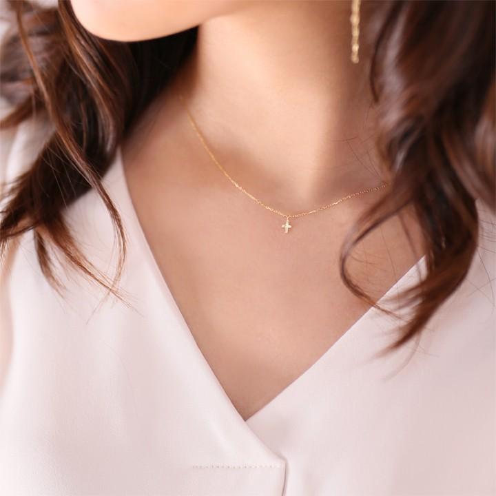 6月土日限定 7%クーポン▼ 18金ネックレス k18 ネックレス 18金 レディース プチ クロスネックレス クロス 18k 小豆 k18ネックレス | DEVAS | 07