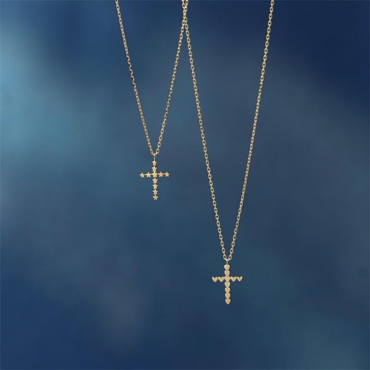 【土日限定3500円OFFクーポン有】 18金ネックレス k18 ネックレス 18金 レディース クロス クロスネックレス スター 星 ハート 18k あずきチェーン 小豆 | DEVAS | 01