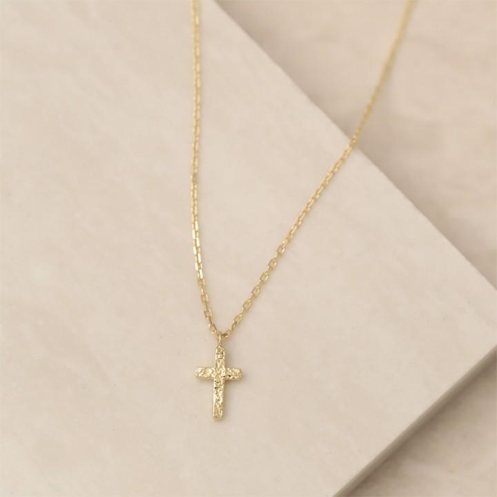 【土日限定2000円OFFクーポン有】 18金ネックレス k18 ネックレス 18金 レディース クロス クロスネックレス ダメージ 18k あずきチェーン 小豆 | DEVAS | 01