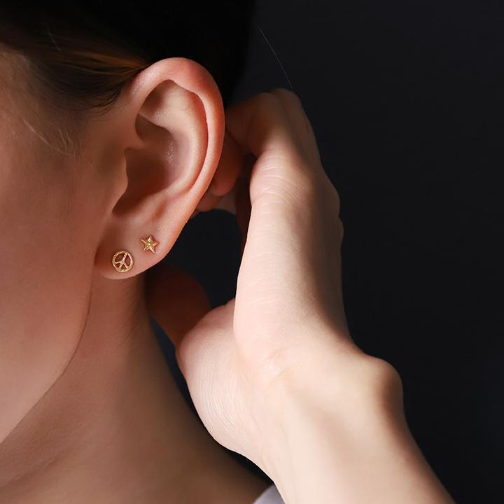 18金 ピアス k18 18金ピアス 18k ピースマーク シンプル k18ピアス レディース ピアス18金 地金 ゴールド 18kピアス 小さめ つけっぱなし 両耳 セット | DEVAS | 06
