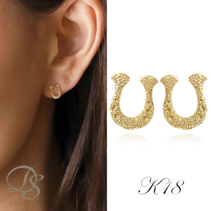 18k真珠馬蹄ピアス ホースシュー 馬蹄 ピアス 18k K18YG 18金 イエロー ゴールド