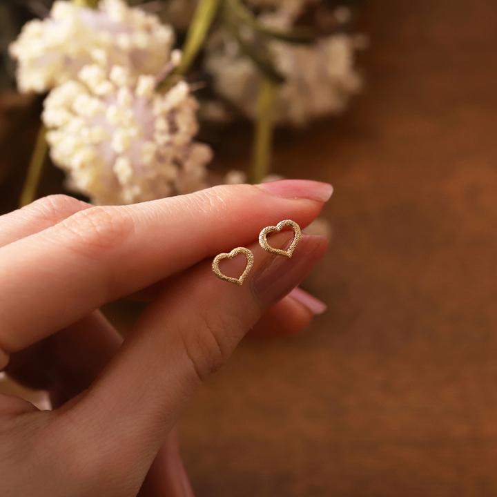 18金 ピアス k18 18金ピアス 18k オープンハート ハート シンプル k18ピアス レディース ピアス18金 地金 ゴールド 18kピアス 小さめ つけっぱなし 両耳 セット | DEVAS | 08