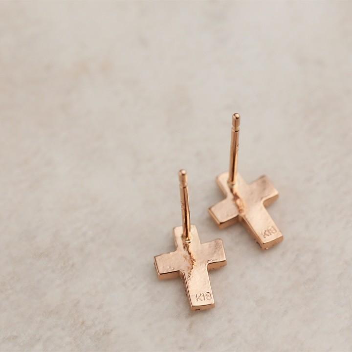 【土日限定2000円OFFクーポン有】 18金 ピアス k18 ピンクゴールド 18金ピアス 18k クロス 波打 k18ピアス レディース ピアス18金 両耳 セット | DEVAS | 03