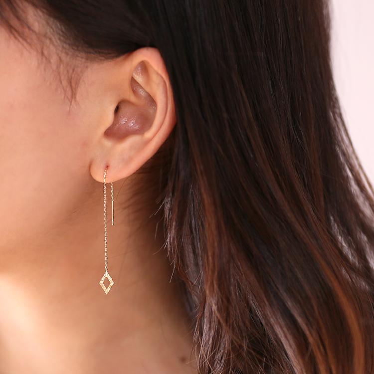 6月土日限定 7%クーポン▼ 18金 ピアス k18 揺れる アメリカンピアス 18k ひし形 18金ピアス k18ピアス レディース ピアス18金 両耳 セット | DEVAS | 02