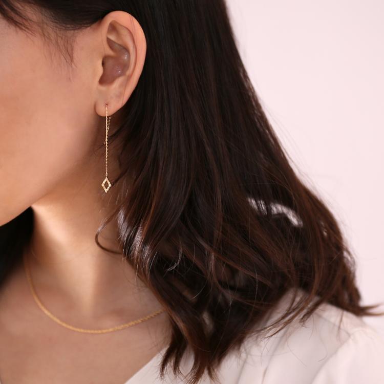 6月土日限定 7%クーポン▼ 18金 ピアス k18 揺れる アメリカンピアス 18k ひし形 18金ピアス k18ピアス レディース ピアス18金 両耳 セット | DEVAS | 07