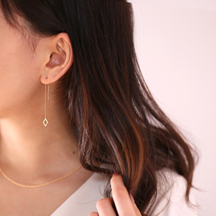 6月土日限定 7%クーポン▼ 18金 ピアス k18 揺れる アメリカンピアス 18k ひし形 18金ピアス k18ピアス レディース ピアス18金 両耳 セット | DEVAS | 08