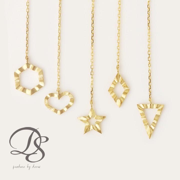 18金 ピアス 18k 18金ピアス レディース シンプル スター ハート トライアングル ピアスチャーム シルク ゴールド 金ピアス k18 金属アレルギー対応 揺れる | DEVAS