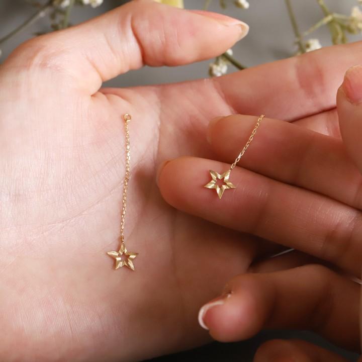 18金 ピアス 18k 18金ピアス レディース シンプル スター ハート トライアングル ピアスチャーム シルク ゴールド 金ピアス k18 金属アレルギー対応 揺れる | DEVAS | 09