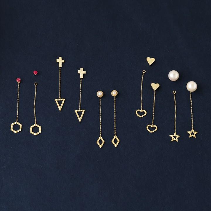 18金 ピアス 18k 18金ピアス レディース シンプル スター ハート トライアングル ピアスチャーム シルク ゴールド 金ピアス k18 金属アレルギー対応 揺れる | DEVAS | 02