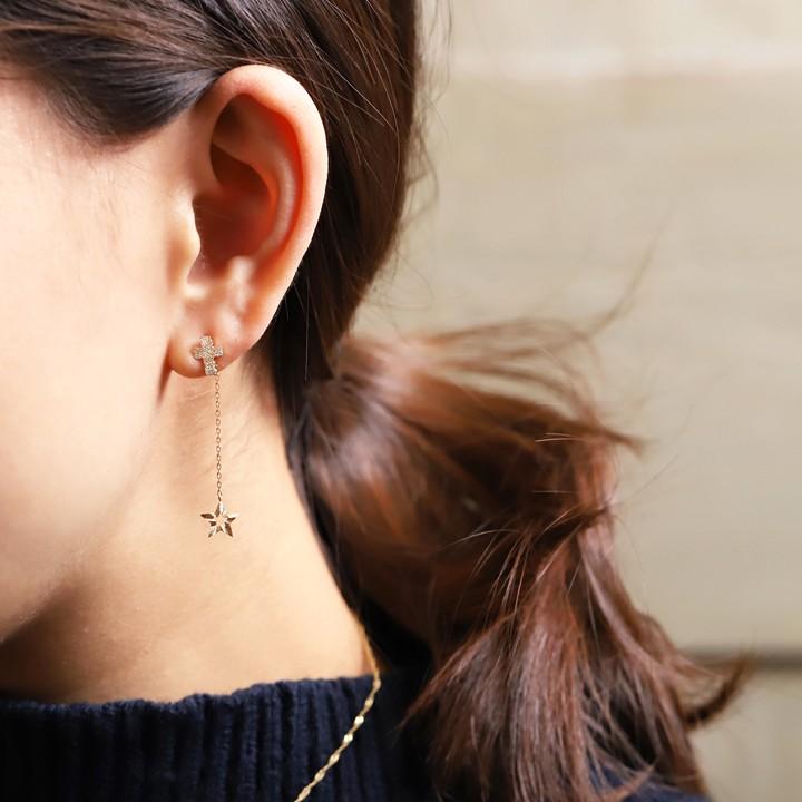 18金 ピアス 18k 18金ピアス レディース シンプル スター ハート トライアングル ピアスチャーム シルク ゴールド 金ピアス k18 金属アレルギー対応 揺れる | DEVAS | 05
