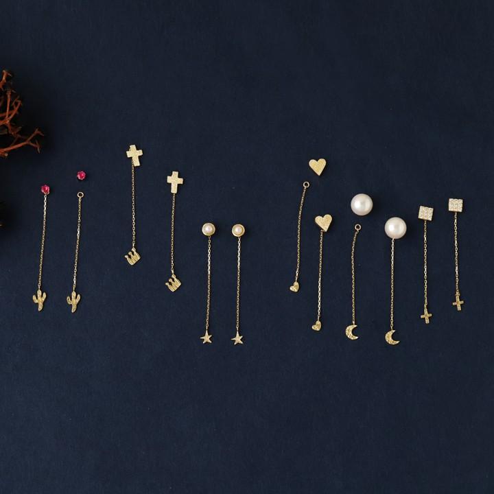 18金 ピアス 18k 18金ピアス レディース シンプル クロス サボテン 王冠 星 ハート ピアスチャーム 選べる モチーフ ゴールド 金ピアス k18 金属アレルギー対応 | DEVAS | 02