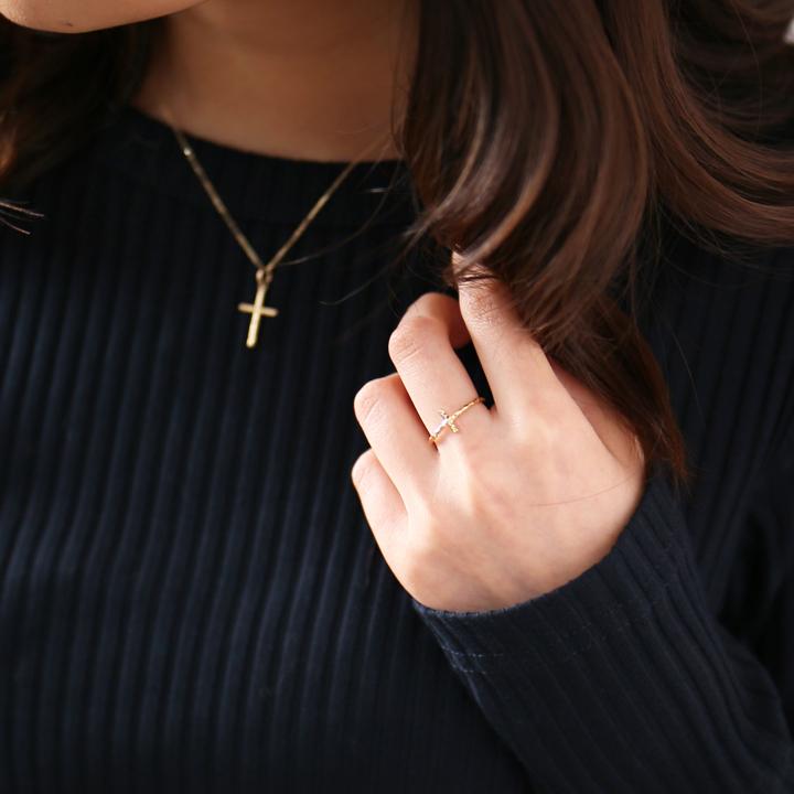 【土日限定2000円OFFクーポン有】 18金 リング k18 k18リング クロス 凸凹 ピンクゴールド 18k 指輪 レディース 18金指輪 18金リング シンプル 刻印 | DEVAS | 07