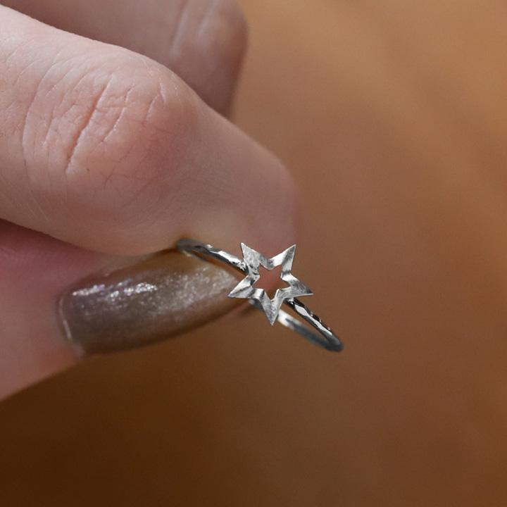 プラチナリング 指輪 プラチナ リング 星 スター オープンスター シルク 凸凹 デザイン pt950 pt 指輪 レディース プラチナ指輪 シンプル 本物 地金 細い | DEVAS | 11