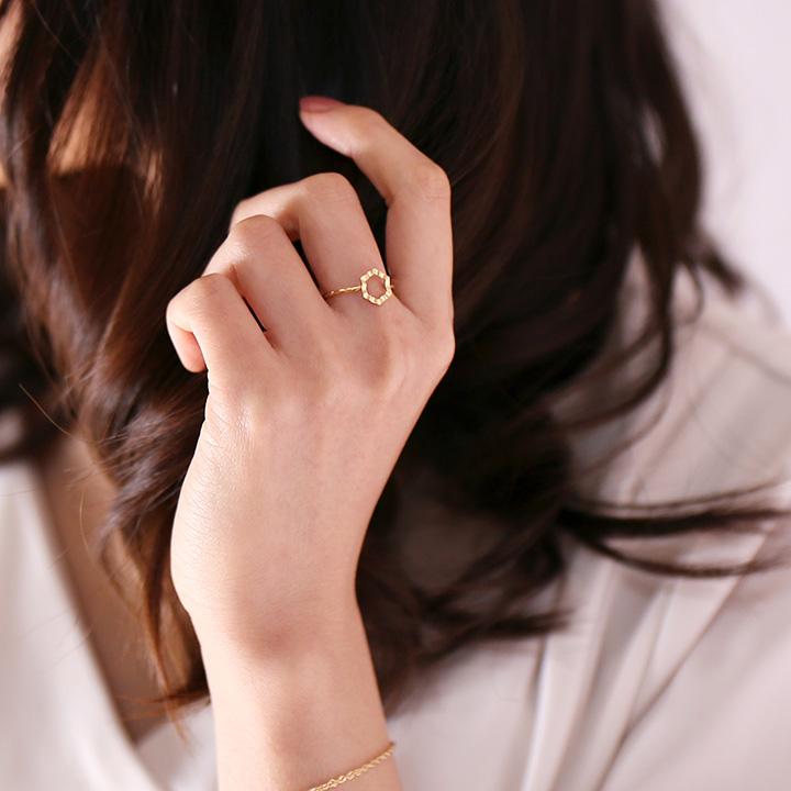 【土日限定2000円OFFクーポン有】 18金 リング k18 ピンキーリング k18リング ヘキサゴン 六角形 18k 指輪 レディース 18金指輪 18金リング ピンキー | DEVAS | 02