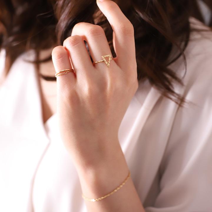 【土日限定2000円OFFクーポン有】 18金 リング k18 ピンキーリング k18リング トライアングル 三角形 18k 指輪 レディース 18金指輪 18金リング | DEVAS | 09