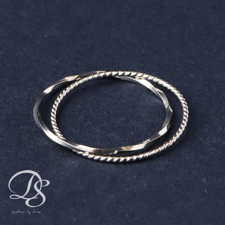 ピンキーリング プラチナ Pt850 2連リング スパイラルxねじれデザイン ギフト クリスマス プレゼント