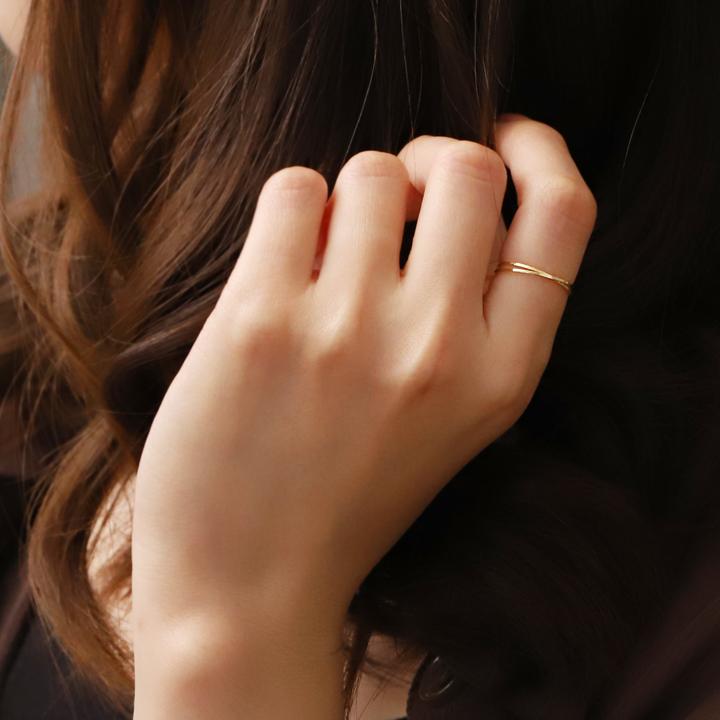 18金 リング k18 ピンキーリング k18リング 2連 角状 18k 指輪 レディース 18金指輪 18金リング 18kリング シンプル ピンキー ゴールド 本物 金  地金 華奢 細い | DEVAS | 07