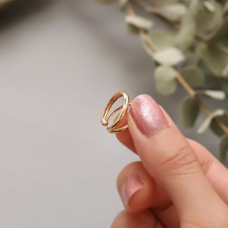 イヤーカフ 10金 イヤカフ k10 10k レディース ノンホール ピアス 2連 ダブル 重ね付け 10 金 ノンホールピアス シンプル ゴールド つけっぱなし 片耳 大ぶり | DEVAS | 10