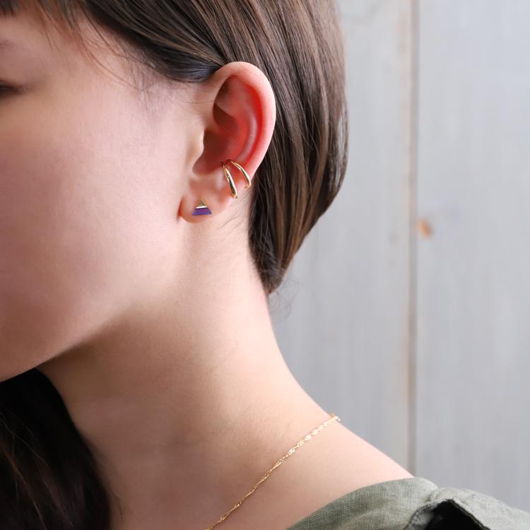 イヤーカフ 10金 イヤカフ k10 10k レディース ノンホール ピアス 2連 ダブル 重ね付け 10 金 ノンホールピアス シンプル ゴールド つけっぱなし 片耳 大ぶり | DEVAS | 13