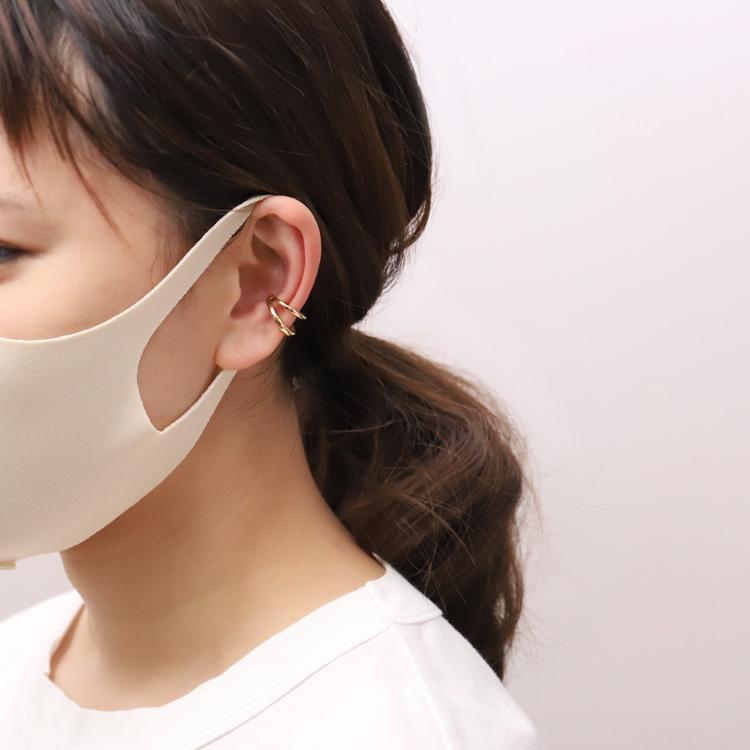 イヤーカフ 10金 イヤカフ k10 10k レディース ノンホール ピアス 2連 ダブル 重ね付け 10 金 ノンホールピアス シンプル ゴールド つけっぱなし 片耳 大ぶり | DEVAS | 04