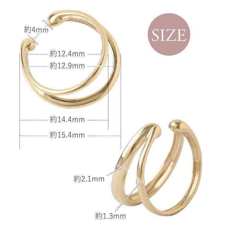 イヤーカフ 10金 イヤカフ k10 10k レディース ノンホール ピアス 2連 ダブル 重ね付け 10 金 ノンホールピアス シンプル ゴールド つけっぱなし 片耳 大ぶり | DEVAS | 08