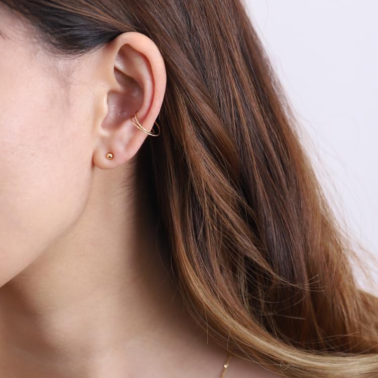 イヤーカフ 18金 イヤカフ k18 18k レディース ノンホール ピアス 2連 ダブル 重ね付け 18 金 ノンホールピアス シンプル ゴールド つけっぱなし 片耳 大ぶり | DEVAS | 10