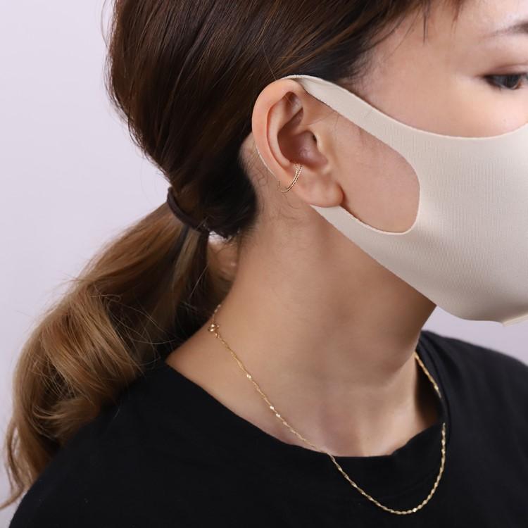 イヤーカフ 18金 イヤカフ k18 18k レディース ノンホール ピアス 2連 ダブル 重ね付け 18 金 ノンホールピアス シンプル ゴールド つけっぱなし 片耳 大ぶり | DEVAS | 03