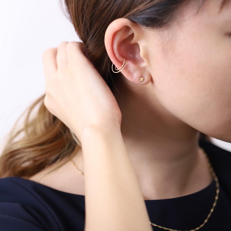 イヤーカフ 18金 イヤカフ k18 18k レディース ノンホール ピアス 2連 ダブル 重ね付け 18 金 ノンホールピアス シンプル ゴールド つけっぱなし 片耳 大ぶり | DEVAS | 09