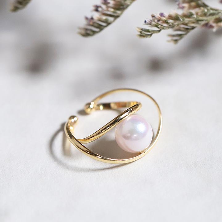 【土日限定1500円OFFクーポン有】 イヤーカフ 18金 イヤカフ k18 18k レディース ノンホール ピアス 2連 あこやパール 本真珠 ノンホールピアス | DEVAS | 01