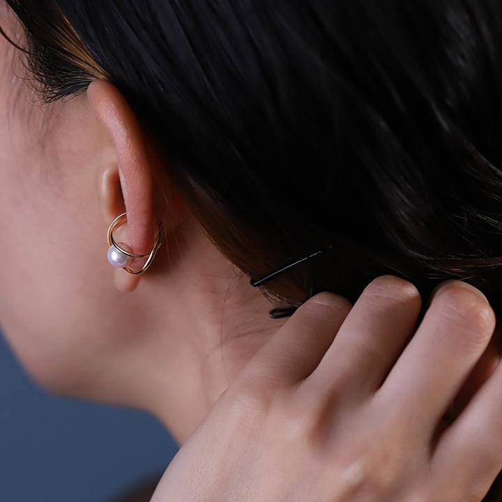 【土日限定1500円OFFクーポン有】 イヤーカフ 18金 イヤカフ k18 18k レディース ノンホール ピアス 2連 あこやパール 本真珠 ノンホールピアス | DEVAS | 07