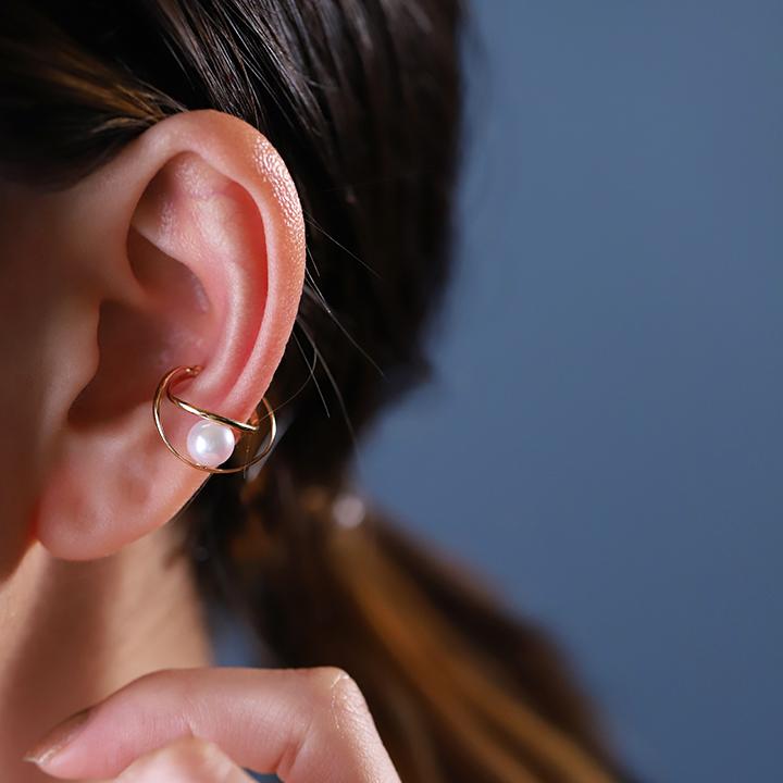 【土日限定1500円OFFクーポン有】 イヤーカフ 18金 イヤカフ k18 18k レディース ノンホール ピアス 2連 あこやパール 本真珠 ノンホールピアス | DEVAS | 08