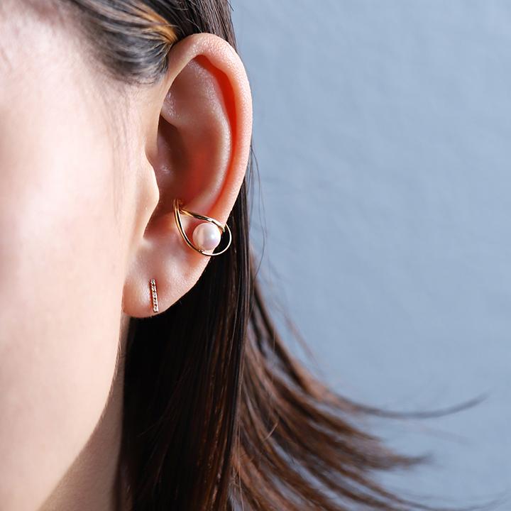 【土日限定1500円OFFクーポン有】 イヤーカフ 18金 イヤカフ k18 18k レディース ノンホール ピアス 2連 あこやパール 本真珠 ノンホールピアス | DEVAS | 09