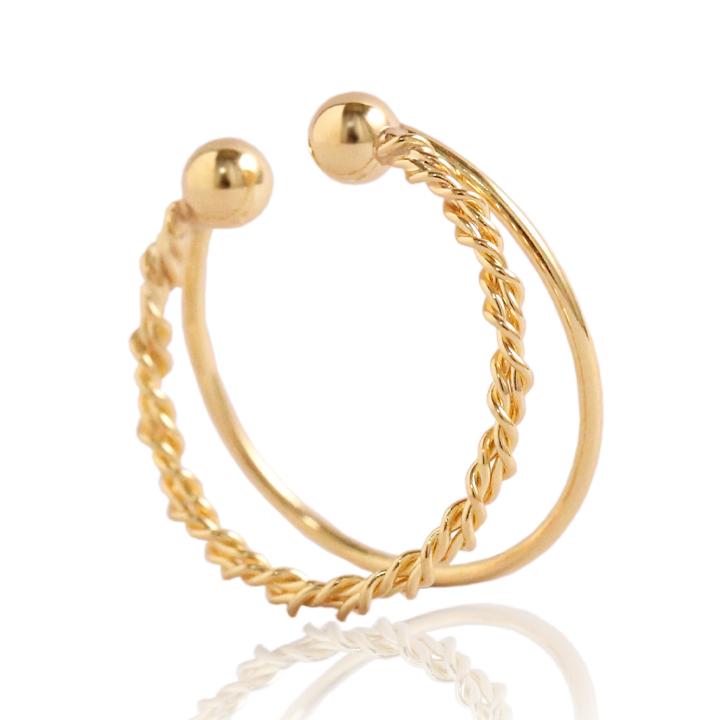 イヤーカフ 18金 イヤカフ k18 18k レディース ノンホール ピアス 2連 ダブル 重ね付け ノンホールピアス 片耳 大ぶり | DEVAS | 10