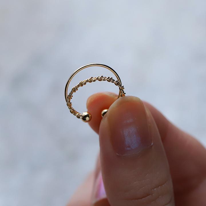 イヤーカフ 18金 イヤカフ k18 18k レディース ノンホール ピアス 2連 ダブル 重ね付け ノンホールピアス 片耳 大ぶり | DEVAS | 02