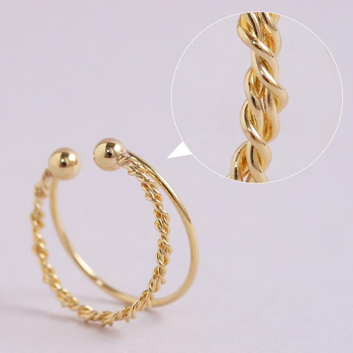 イヤーカフ 18金 イヤカフ k18 18k レディース ノンホール ピアス 2連 ダブル 重ね付け ノンホールピアス 片耳 大ぶり | DEVAS | 03