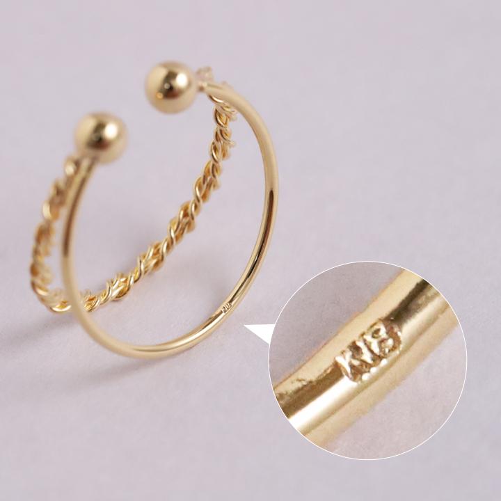 イヤーカフ 18金 イヤカフ k18 18k レディース ノンホール ピアス 2連 ダブル 重ね付け ノンホールピアス 片耳 大ぶり | DEVAS | 05
