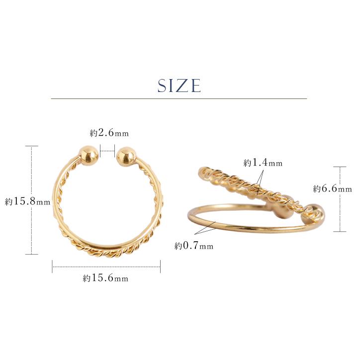 イヤーカフ 18金 イヤカフ k18 18k レディース ノンホール ピアス 2連 ダブル 重ね付け ノンホールピアス 片耳 大ぶり | DEVAS | 06