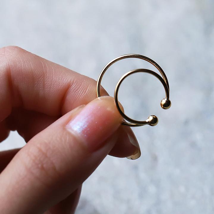 イヤーカフ 18金 イヤカフ k18 18k レディース ノンホール ピアス 2連 ダブル 重ね付け ノンホールピアス 片耳 大ぶり | DEVAS | 02