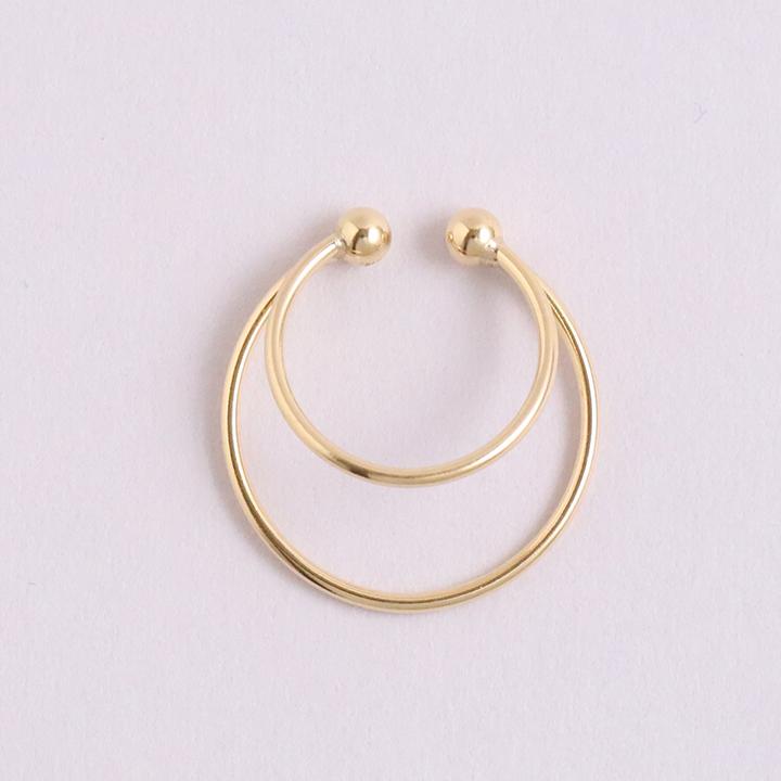 イヤーカフ 18金 イヤカフ k18 18k レディース ノンホール ピアス 2連 ダブル 重ね付け ノンホールピアス 片耳 大ぶり | DEVAS | 04