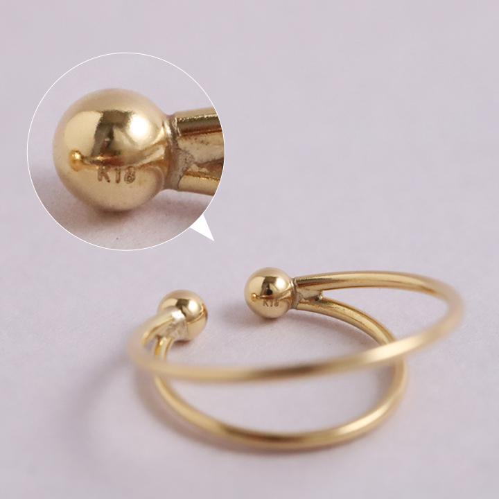 イヤーカフ 18金 イヤカフ k18 18k レディース ノンホール ピアス 2連 ダブル 重ね付け ノンホールピアス 片耳 大ぶり | DEVAS | 05