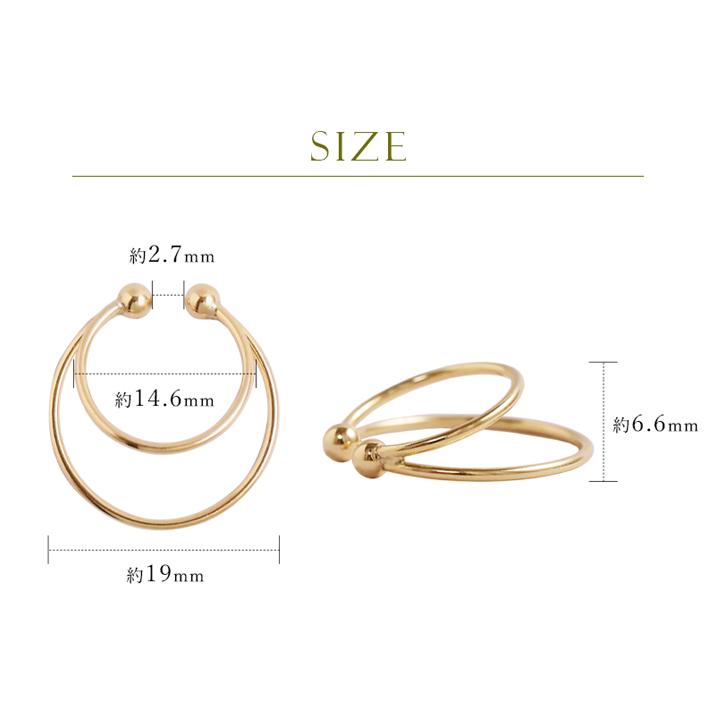 イヤーカフ 18金 イヤカフ k18 18k レディース ノンホール ピアス 2連 ダブル 重ね付け ノンホールピアス 片耳 大ぶり | DEVAS | 06