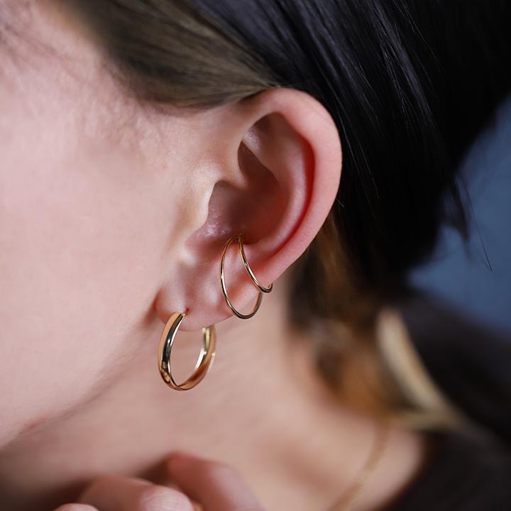 イヤーカフ 18金 イヤカフ k18 18k レディース ノンホール ピアス 2連 ダブル 重ね付け ノンホールピアス 片耳 大ぶり | DEVAS | 08